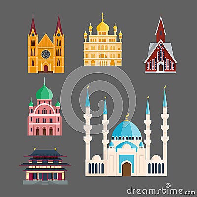 Cathedral churche temple building landmark tourism world religions and famous structure traditional city ancient old Vector Illustration