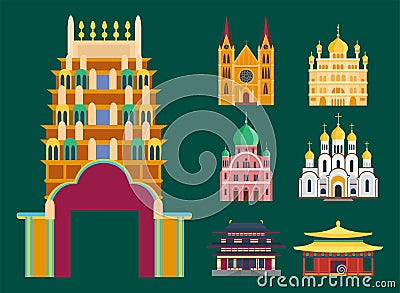 Cathedral churche temple building landmark tourism world religions and famous structure traditional city ancient old Vector Illustration