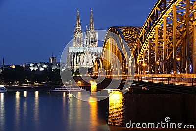 Cathedral of Cologne and iron bridge Stock Photo