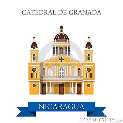 Cathedral de Granada Nicaragua vector flat attraction landmarks Vector Illustration