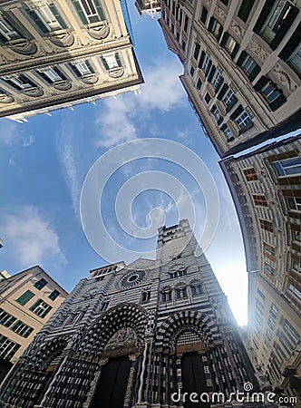 Cathedral dome church of San Lorenzo in Genoa center historic town, Liguria, Italy Stock Photo