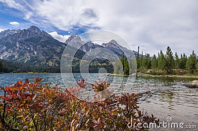 Cathedral Group viewed across Jenny Lake Stock Photo