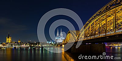 Cologne Night Skyline with Cathedral Stock Photo