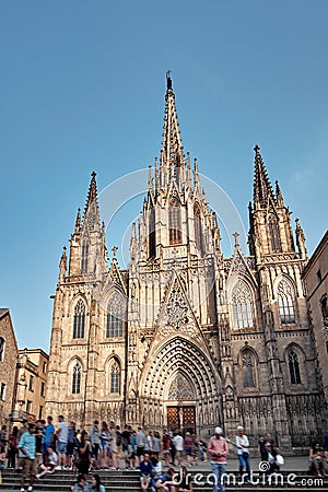 Cathedral of the Holy Cross and Saint Eulalia also known as Barcelona Cathedral, Gothic cathedral and seat of the Archbishop of Editorial Stock Photo