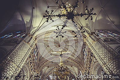 Cathedral interior, gothic style, spanish church Editorial Stock Photo