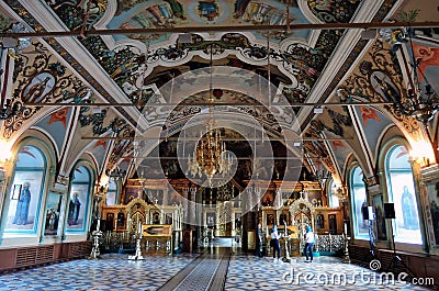 Cathedral interior in Trinity Sergius Lavra in Russia Editorial Stock Photo