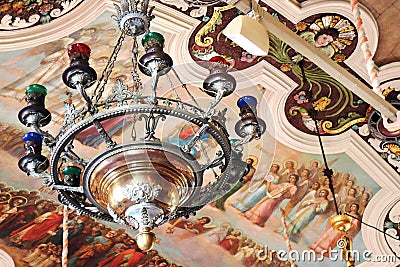 Cathedral interior in Trinity Sergius Lavra in Russia Editorial Stock Photo