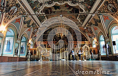 Cathedral interior in Trinity Sergius Lavra in Russia Editorial Stock Photo