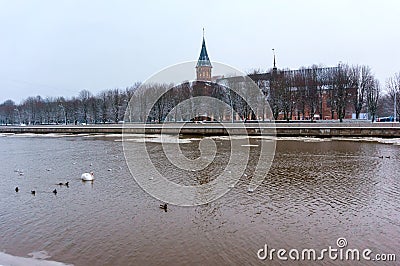 Cathedral in Kaliningrad, winter Cathedral of our lady and St. Adalbert, brick Gothic, grave of Immanuel Kant Editorial Stock Photo