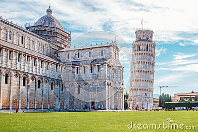 Cathedral and Leaning Tower of Pisa in Italy Stock Photo