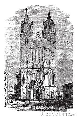 Cathedral of Magdeburg or Cathedral of Saints Catherine and Maurice in Germany vintage engraving Vector Illustration