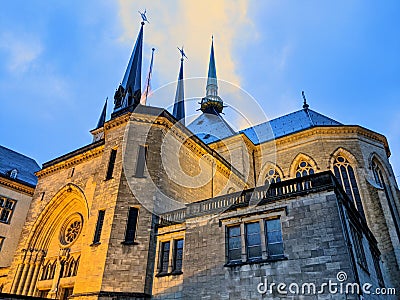 Cathedral of Notre Dame of Luxemburg City, outside the wall in Luxembourg Stock Photo