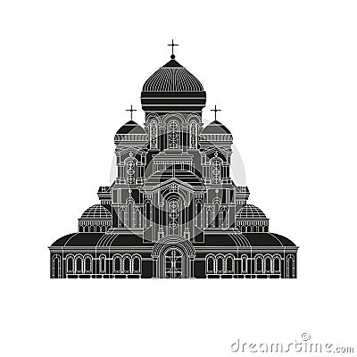 Cathedral orthodox church temple building landmark tourism world religions and famous structure traditional city. Ancient old Vector Illustration