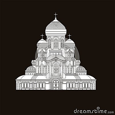 Cathedral orthodox church temple building landmark tourism world religions and famous structure traditional city. Vector Illustration