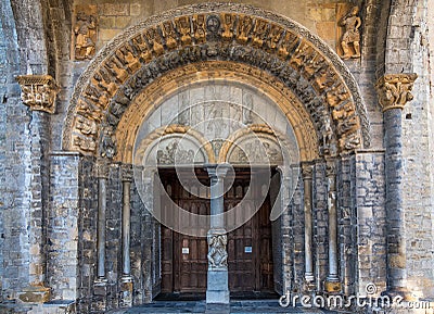 Cathedral Portal of Saint Maria in Oloron - France Stock Photo