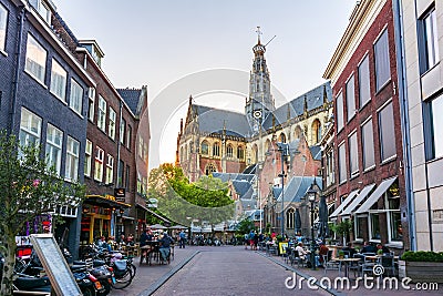 Cathedral of Saint Bavo and streets of Haarlem, Netherlands Editorial Stock Photo