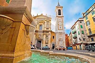 Cathedral Sainte-RÃ©parate and Place Rossetti square in Nice view Editorial Stock Photo