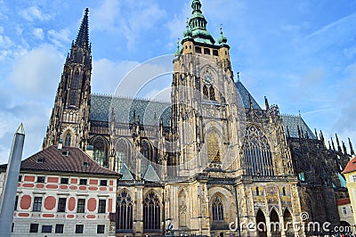 Cathedral Saints Vitus, Wenceslaus and Adalbert in Prague, Czech Republic, Stock Photo