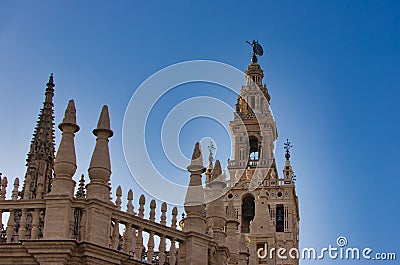 Cathedral of Santa Maria de la Sede with Giralda in Seville, Spain. Travel and tourism concept. Catholicism and monuments Stock Photo