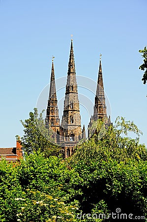Cathedral spires, Lichfield, England. Stock Photo