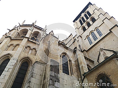 Back facade view of the Cathedral of St. John the Baptist of Lyon, France Stock Photo