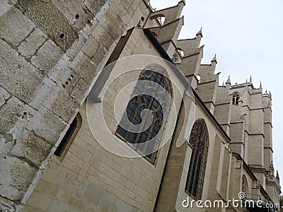 Lateral facade view of the Cathedral of St. John the Baptist of Lyon, France Stock Photo