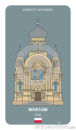 Cathedral of St. Mary Magdalene in Warsaw, Poland Vector Illustration