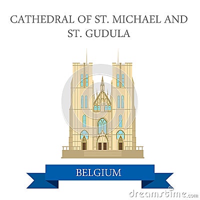 Cathedral St Mikhael Gudula Brussels Belgium flat vector sight Vector Illustration