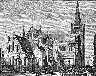 The Cathedral of St. Patrick, vintage engraving Vector Illustration