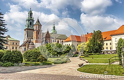 Cathedral of St. Stanislaw and St. Vaclav and royal castle on the Wawel Hill, Krakow, Poland Editorial Stock Photo