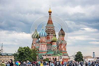 The Cathedral of Vasily the Blessed, or Saint Basil`s Cathedral, a church in Red Square in Moscow, Russia Editorial Stock Photo