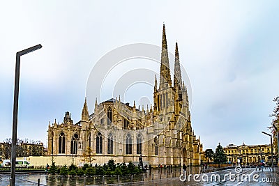 Cathedrale Saint Andre and Pey Berland Tower in Bordeaux, France Editorial Stock Photo