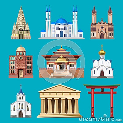 Cathedrals, churches and mosques building vector set Vector Illustration