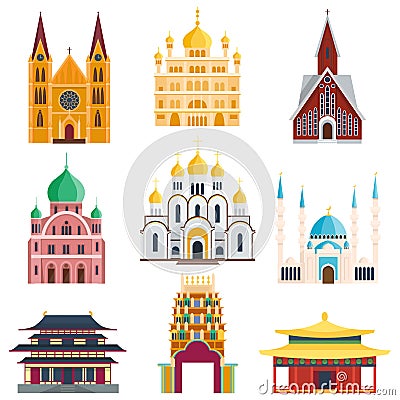 Cathedrals and churches temple building Vector Illustration