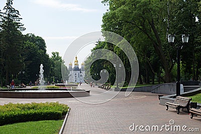 Catherine`s Church at the end of the Alley of Heroes in Chernigov on a sunny day Editorial Stock Photo