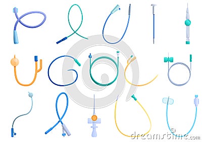 Catheter icons set, cartoon style Vector Illustration