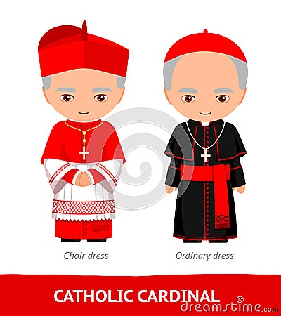 Catholic cardinal. Choir and ordinary dresses. Vector Illustration