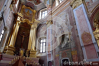 The Catholic Cathedral of the Assumption of the Virgin Mary and St. Stanislav in Mogilev. Belarus. The interior and exterior of Editorial Stock Photo