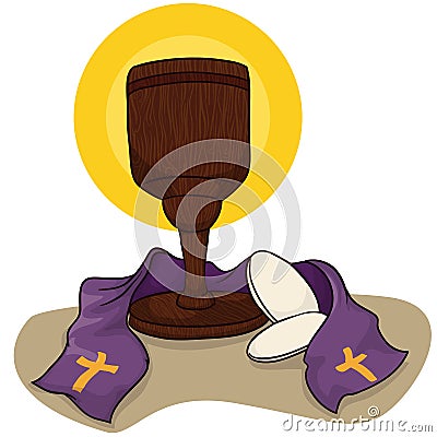 Catholic Chalice with Communion Breads and Stole, Vector Illustration Vector Illustration