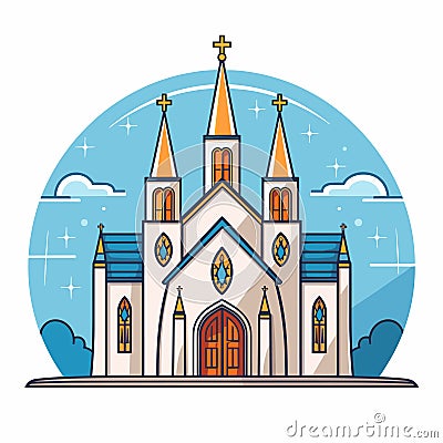 Catholic church building, cathedral. Cartoon religious architecture exterior, Vector illustration Vector Illustration