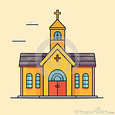 Catholic church building, cathedral. Cartoon religious architecture exterior, Vector illustration Vector Illustration