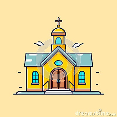 Catholic church building, cathedral. Cartoon religious architecture exterior, Vector illustration Vector Illustration