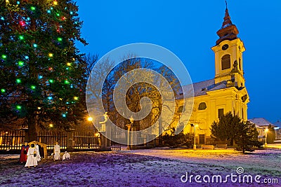 Catholic church in the Christmastime , Town of postoloprty, Czech Republic Stock Photo