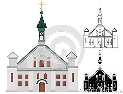Catholic church for churchgoers and religious people line and shape art Vector Illustration