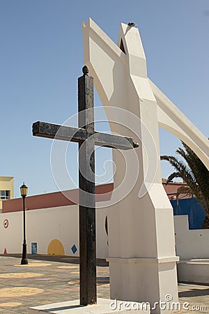 Catholic Church Cross of Nuestra Senora del Carmen Our Lady of Carmen Corralejo Fuerteventutra Canary Islands Editorial Stock Photo