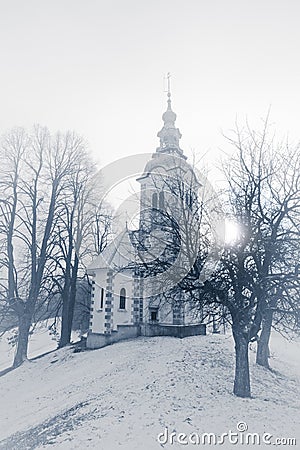 Catholic church hill. Slovenia, Skofja Loka Stock Photo