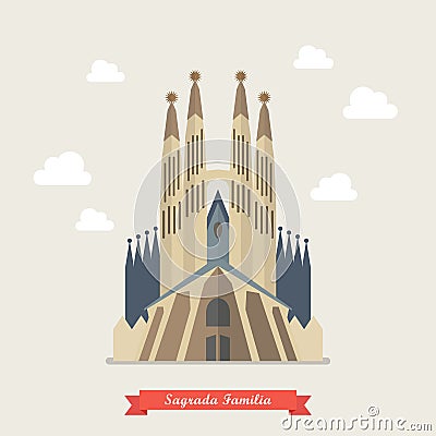 Catholic church Sagrada Familia Vector Illustration