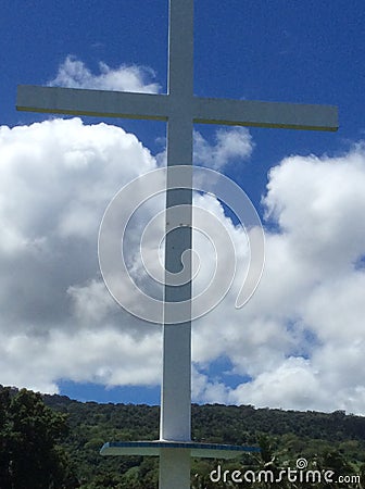 Catholic cross on a hilltop on the island of Taveuni Fiji in the Pacific ocean Stock Photo