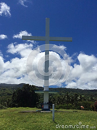 Catholic cross on a hilltop on the island of Taveuni Fiji in the Pacific ocean Stock Photo