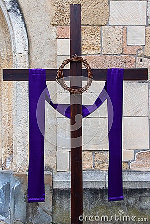 Catholic cross with a wreath of thorns in a modern interpretation Stock Photo